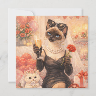 Kat voor Valentijnsdag met rode roos Feestdagenkaart