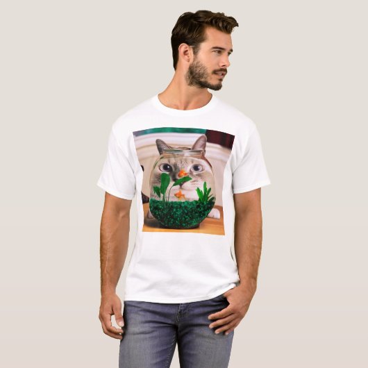 Kat voor vissen in aquarium t-shirt (Voorkant volledig)
