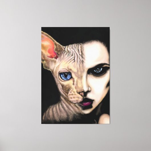 Kat Vrouw - Afdrukken van gezichtscanvas - Kunst s (Voorkant)