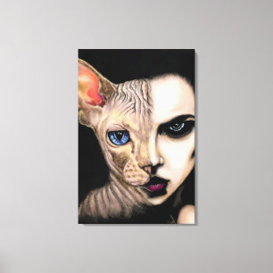 Kat Vrouw - Gezicht Canvas Print - Schilderkunst