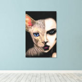 Kat Vrouw - Gezicht Canvas Print - Schilderkunst (Insitu (Houten vloer))