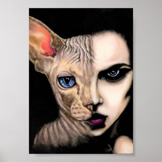 Kat Vrouw - Gezicht Poster - Schilderkunst (Voorkant)