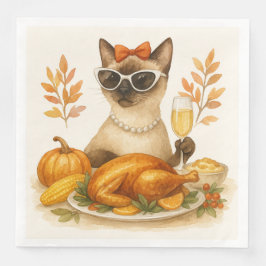 Kat vrouw met Turkije Thanksgiving Servet