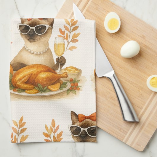 Kat vrouw met Turkije Thanksgiving Theedoek (Quarter Fold)
