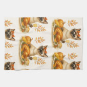 Kat vrouw met Turkije Thanksgiving Theedoek (Horizontaal)