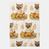 Kat vrouw met Turkije Thanksgiving Theedoek (Verticaal)