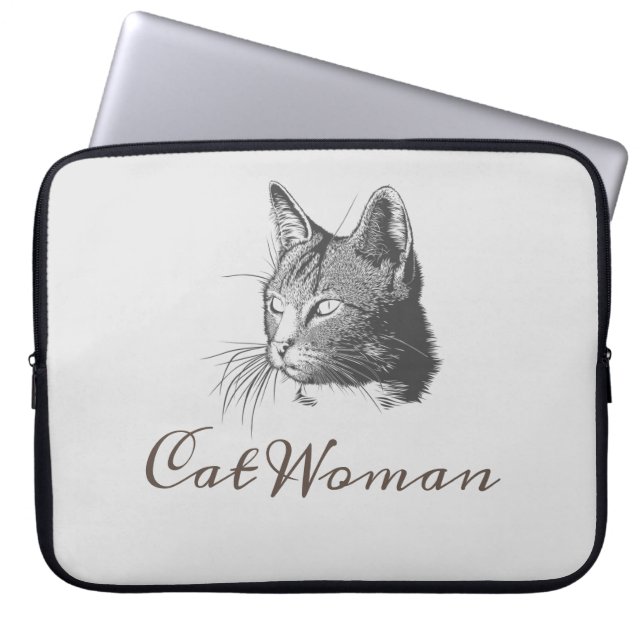 Kat Vrouw Schets Schets Laptop Sleeve (Voorkant)