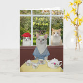   Kat Vrouw Verjaardag Kaart (Gele Bloem)