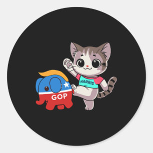 Kat Vs. Gop Olifant - Kamala Harris - Anti Trump Ronde Sticker