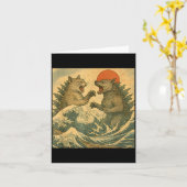 Kat Vs Hond Kaiju Monster Japanse Ukiyo-e Stijl Me Kaart (Gele Bloem)