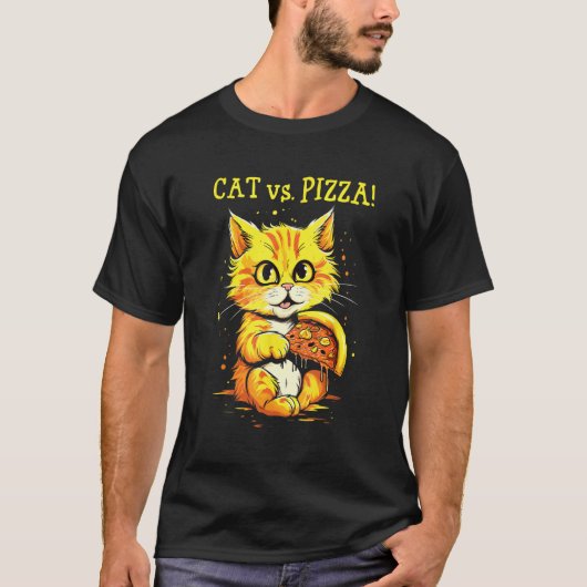 Kat vs. pizza - Volharding loont T-shirt (Voorkant)