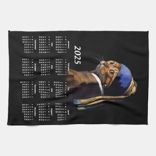 Kat w/Parel Oorbel Vermeer Schilderen 2025 Kalende Theedoek (Horizontaal)