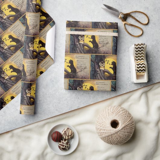 Kat Waarschuwing Uil Halloween Wrapping Papier (Crafts)