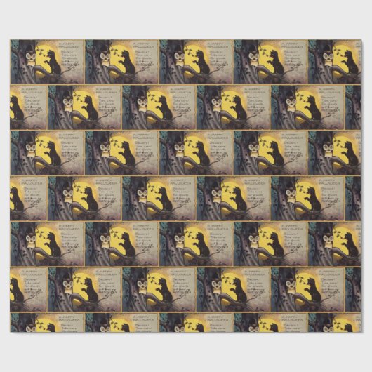 Kat Waarschuwing Uil Halloween Wrapping Papier (Vlak)