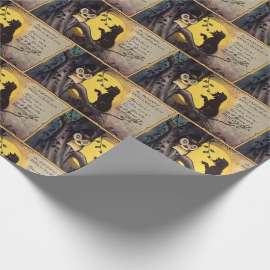 Kat Waarschuwing Uil Halloween Wrapping Papier (Hoek)