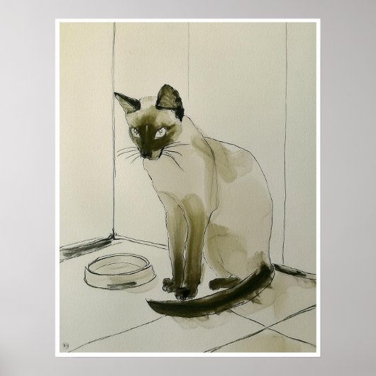 Kat wacht op diner tekening - Art Print (Voorkant)