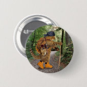 Kat-wandelaar met rugzak ronde button 5,7 cm (Voorkant /achterkant)