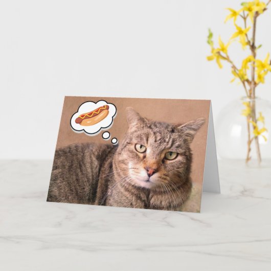 Kat, warme hond en Hamburger Birthday Kaart (Gele Bloem)