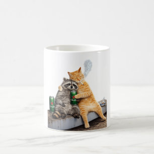 Kat Wasbeer Rokt Sigaret Vintage Meme Drinken Koffiemok