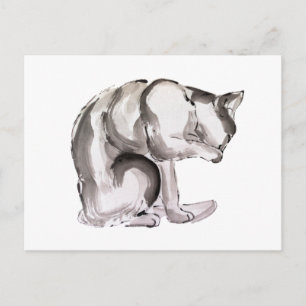 Kat-wassummiere inktschilderij briefkaart