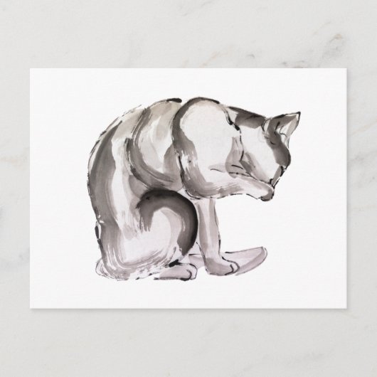 Kat-wassummiere inktschilderij briefkaart (Voorkant)