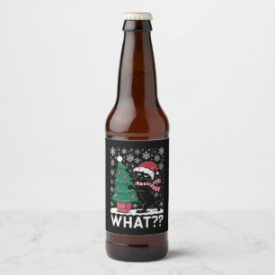 Kat Wat Een Grappige Zwarte Kat Die Kerstboom Duwt Bier Etiket