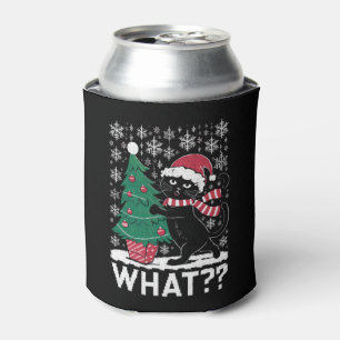 Kat Wat Een Grappige Zwarte Kat Die Kerstboom Duwt Blikjeskoeler