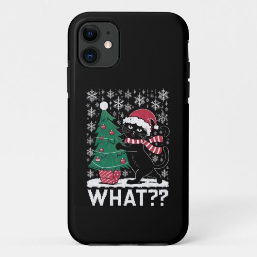 Kat Wat Een Grappige Zwarte Kat Die Kerstboom Duwt Case-Mate iPhone Case (Achterkant)