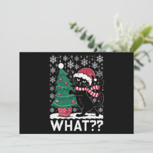 Kat Wat Een Grappige Zwarte Kat Die Kerstboom Duwt Feestdagenkaart