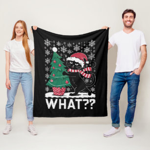 Kat Wat Een Grappige Zwarte Kat Die Kerstboom Duwt Fleece Deken