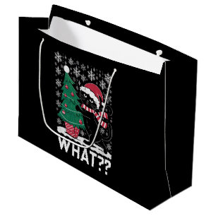 Kat Wat Een Grappige Zwarte Kat Die Kerstboom Duwt Groot Cadeauzakje