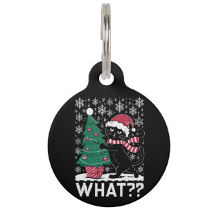 Kat Wat Een Grappige Zwarte Kat Die Kerstboom Duwt Huisdierpenning