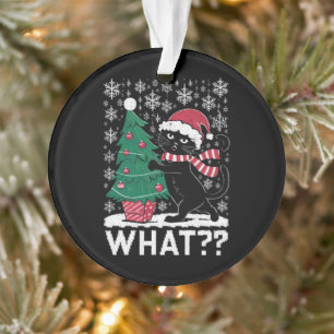 Kat Wat Een Grappige Zwarte Kat Die Kerstboom Duwt Ornament
