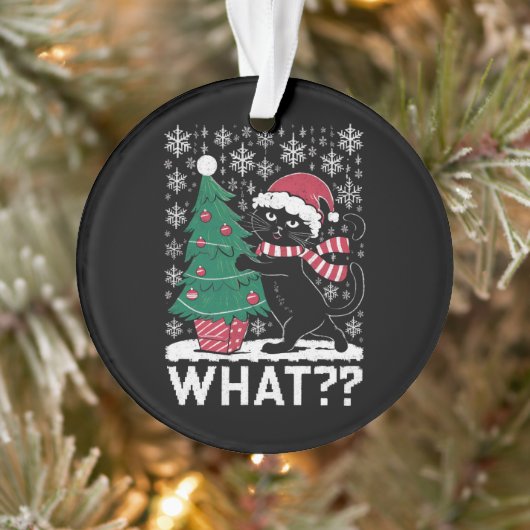 Kat Wat Een Grappige Zwarte Kat Die Kerstboom Duwt Ornament (Boom)