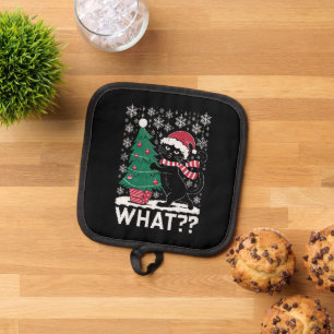 Kat Wat Een Grappige Zwarte Kat Die Kerstboom Duwt Pannenlap