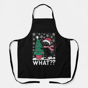 Kat Wat Een Grappige Zwarte Kat Die Kerstboom Duwt Schort