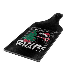 Kat Wat Een Grappige Zwarte Kat Die Kerstboom Duwt Snijplank