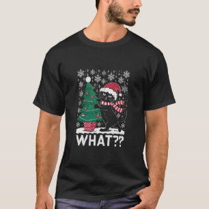Kat Wat Een Grappige Zwarte Kat Die Kerstboom Duwt T-shirt