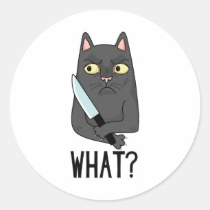 Kat wat een moorddadige kat met een mes ronde sticker