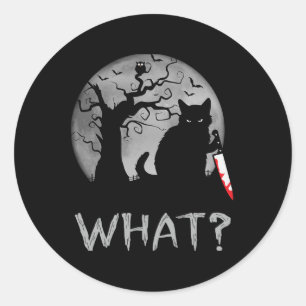 Kat wat een moorddadige zwarte kat met een kinderk ronde sticker
