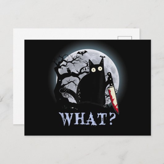Kat wat een moorddadige zwarte kat met een mes Hal Feestdagenkaart (Voorkant / Achterkant)