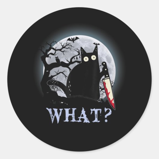 Kat wat een moorddadige zwarte kat met een mes Hal Ronde Sticker (Voorkant)