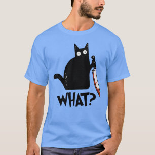 Kat wat een moorddadige zwarte kat met een mes met t-shirt