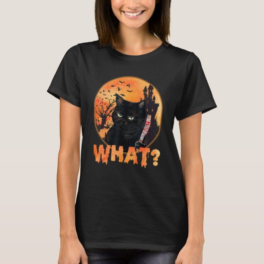 Kat wat een zwarte moord met Knife Halloween T-shirt (Voorkant)