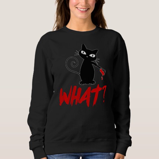 Kat wat Funny Black cat shirt, Murderous cat met Trui (Voorkant)