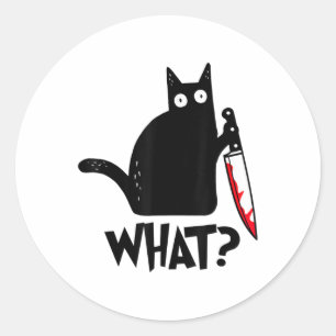Kat wat grappig zwart kat moordende kat met mes ronde sticker
