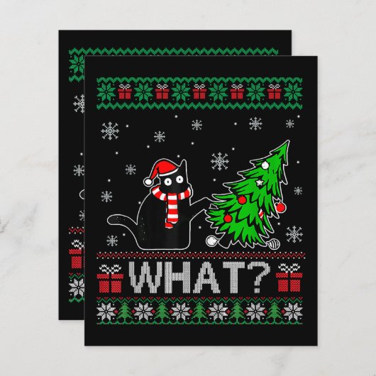 Kat Wat Grappig Zwart Kat Pushing Kerstboom (Voorkant / Achterkant)