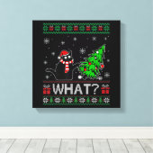 Kat Wat Grappig Zwart Kat Pushing Kerstboom Canvas Afdruk (Insitu (Houten vloer))