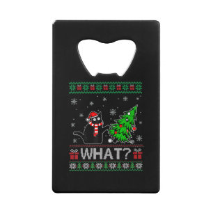 Kat Wat Grappig Zwart Kat Pushing Kerstboom Creditkaart Flessenopener