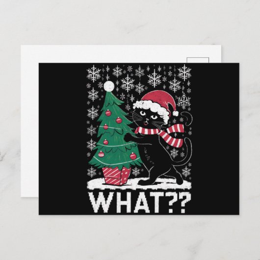 Kat Wat Grappig Zwart Kat Pushing Kerstboom Feestdagenkaart (Voorkant / Achterkant)